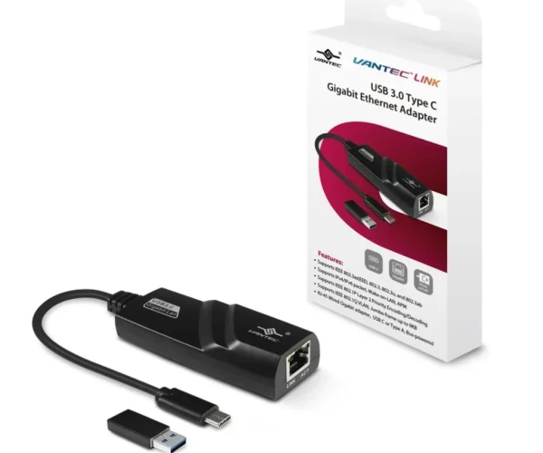 VANTEC CB-CU310GNA Gigabit RJ-45 TO USB TYPE-C ADAPTOR WITH TYPE C to A converter