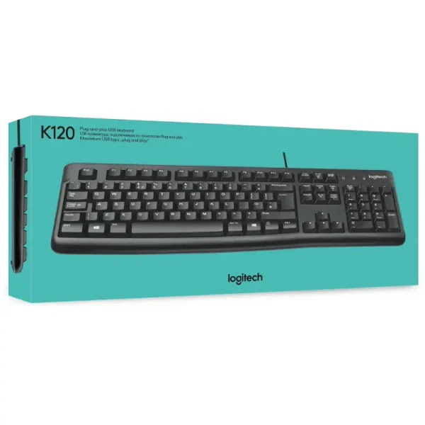920-002508 - LOGI K120 Corded Keyboard plug and play USB connection spill resist.