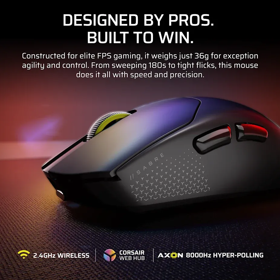 Corsair SABRE v2 PRO ULTRALIGHT WIRELESS Gaming Mouse - Black; 33k DPI. - Image 2