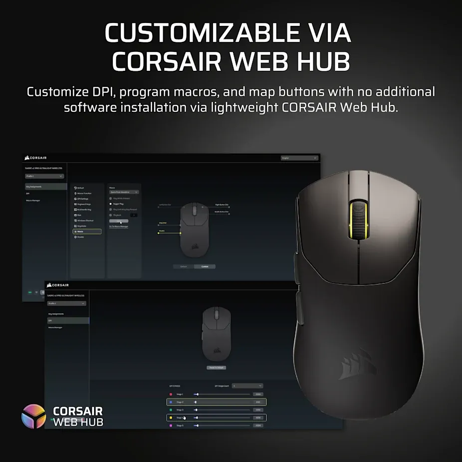 Corsair SABRE v2 PRO ULTRALIGHT WIRELESS Gaming Mouse - Black; 33k DPI. - Image 10