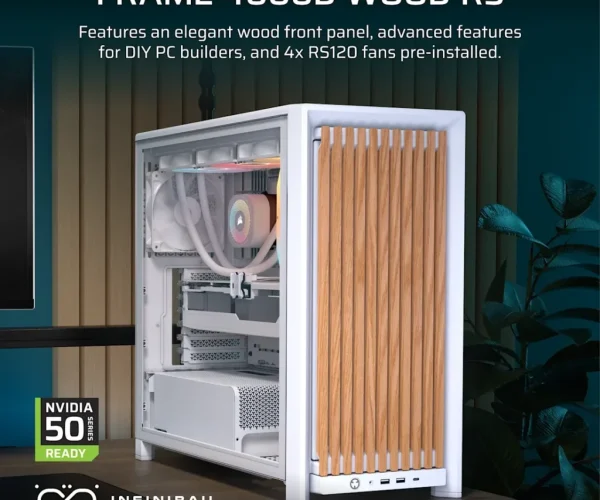 FRAME 4000D RS WOOD Modular High Airflow Mid-Tower PC Case; 4x  RS Fans; White & Oak.