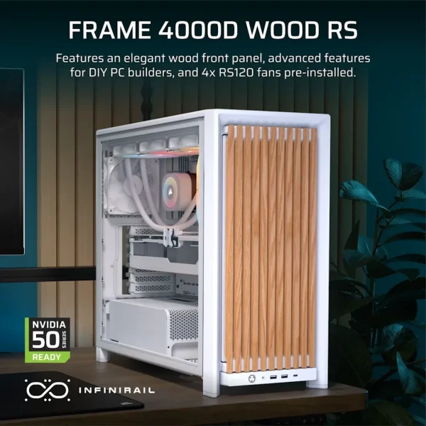 FRAME 4000D RS WOOD Modular High Airflow Mid-Tower PC Case; 4x  RS Fans; White & Oak.