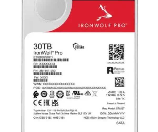 Seagate Ironwolf Pro ST30000NT011 30TB 3.5'' HDD NAS Drives 7200 RPM; SATA 6GB/s Interface; 256MB Cache;550TB/Year; Unlimited Ba