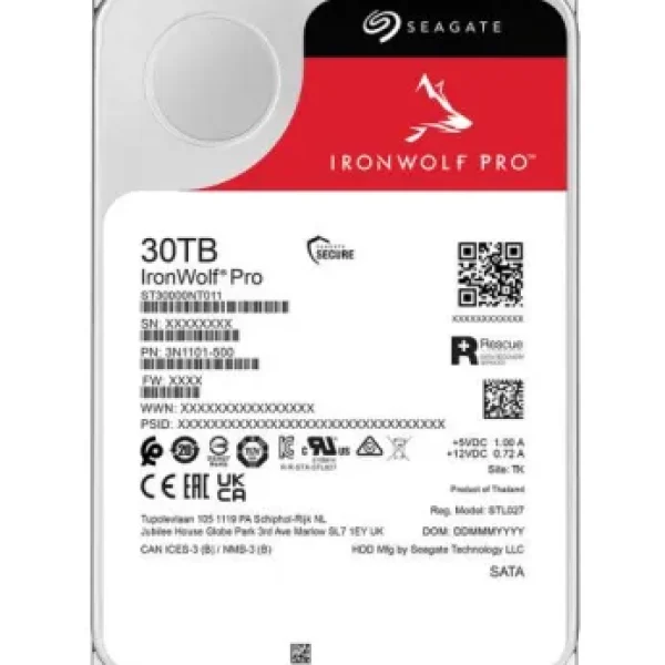Seagate Ironwolf Pro ST30000NT011 30TB 3.5'' HDD NAS Drives 7200 RPM; SATA 6GB/s Interface; 256MB Cache;550TB/Year; Unlimited Ba