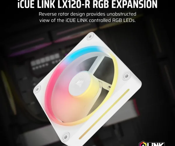 CORSAIR LX-R RGB Series; iCUE LINK LX120-R RGB White; 120mm RGB Fan; Single Fan.