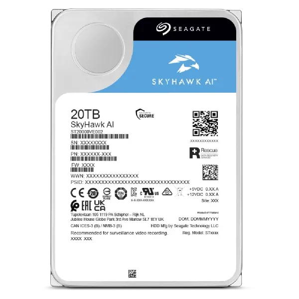 Seagate Skyhawk AI ST16000VE004 16TB 3.5'' HDD Surveillance Drives; SATA 6GB/s Interface; 256MB Cache; RPM: 7200;512e; 5 Year li