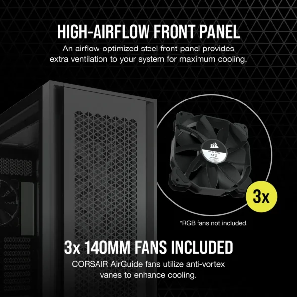 7000D Airflow Black Tempered Glass Full Tower; 6x 3.5'' |  4x 2.5'' Drive Bays ; 480mm Radiator Compatible; 3x140mm fan incl