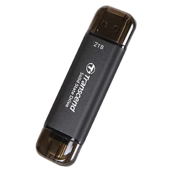 TRANSCEND 2 TB ESD310C USB3.2 TYPE A & C (USB 10Gbps) OTG COMPACT PORTABLE SSD  - Read 1050MB/s Write 950 MB/s - Black